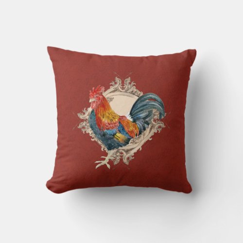 French Country Roosters Vintage Antique Home Decor Throw Pillow