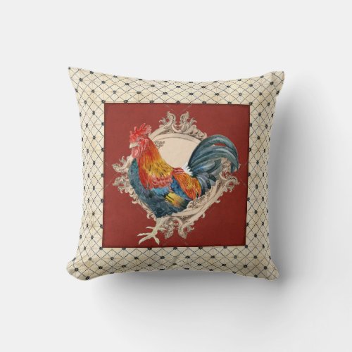French Country Roosters Vintage Antique Home Decor Throw Pillow