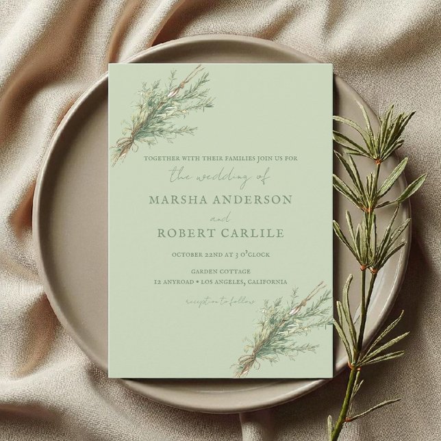 French Country Rosemary Sprigs with Twine Wedding Invitation (Creator Uploaded)
