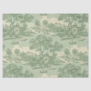 French Country Sage Toile Farm Scene Tissue Paper