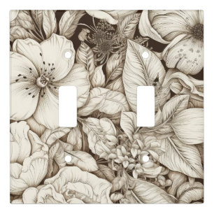 French Country Sepia Floral Botanical Cream Light Switch Cover