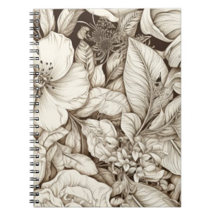 French Country Sepia Floral Botanical Cream Notebook