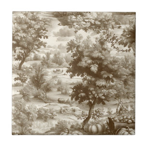 French Country Sepia Pumpkin Toile Pattern Ceramic Tile