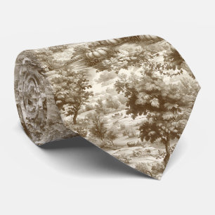 French Country Sepia Pumpkin Toile Pattern Neck Tie