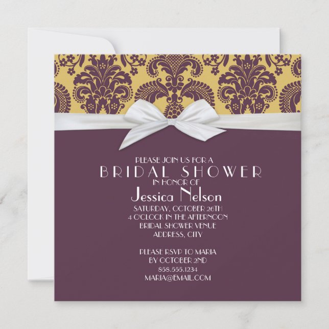 French Country Style Damask Bridal Shower Invitation (Front)