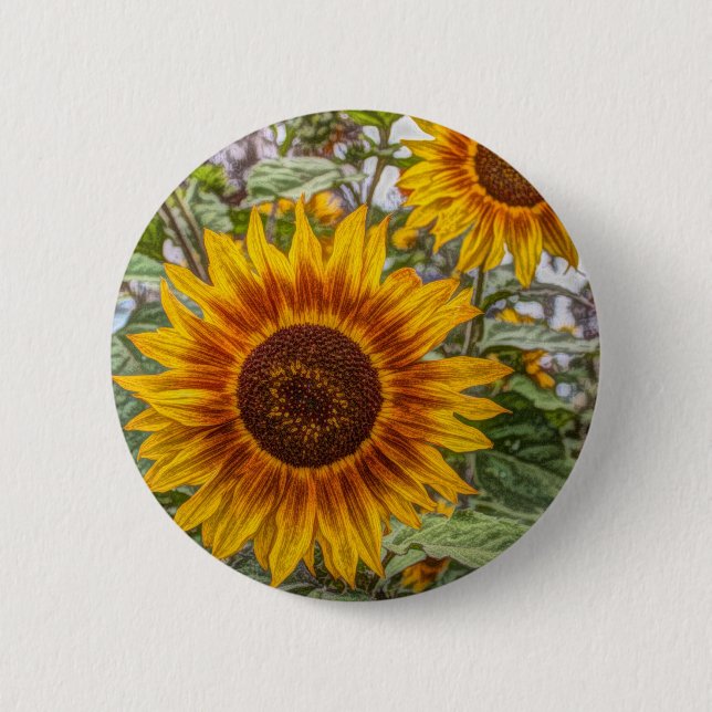 french country summer garden happy sunflower button (Front)