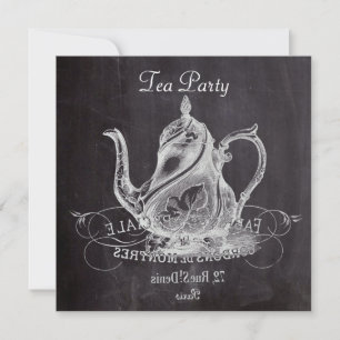 french country teapot chalkboard tea party invitation