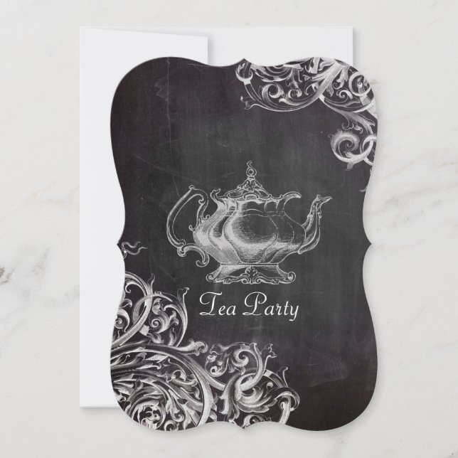 french country teapot chalkboard tea party invitation (Front)