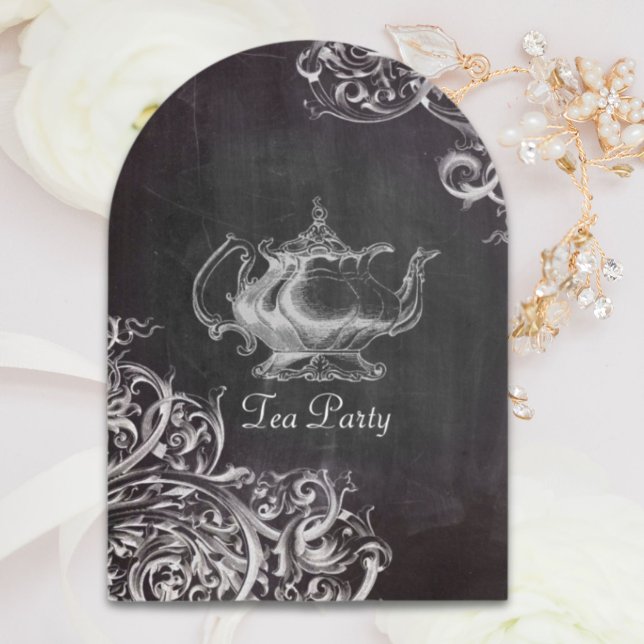 french country teapot chalkboard tea party invitation (french country teapot chalkboard tea party invitation)
