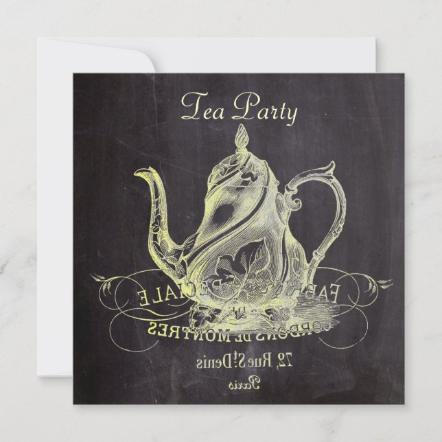 french country teapot chalkboard tea party invitation (Front)