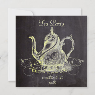 french country teapot chalkboard tea party invitation