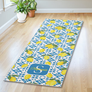 French Country Tile Lemons Pattern Name Monogram Yoga Mat