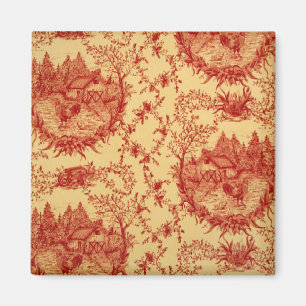 French Country Toile BarnRed/Butter Rooster Magnet