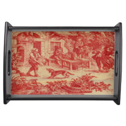 French Country Toile Cream Red Print Serving Tray