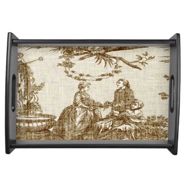 French Country Toile Cream Tan Print Serving Tray (Front)