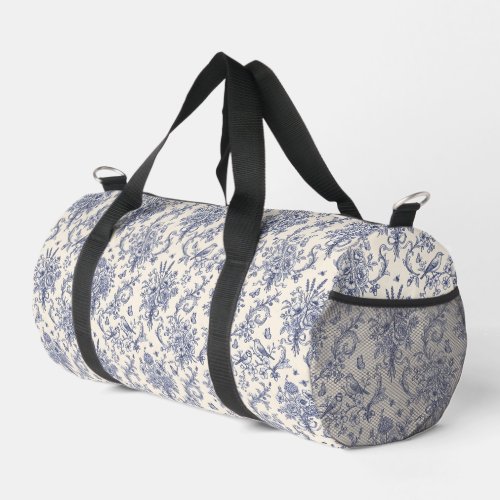French Country Toile de Jouy Blue Pattern Duffle Bag