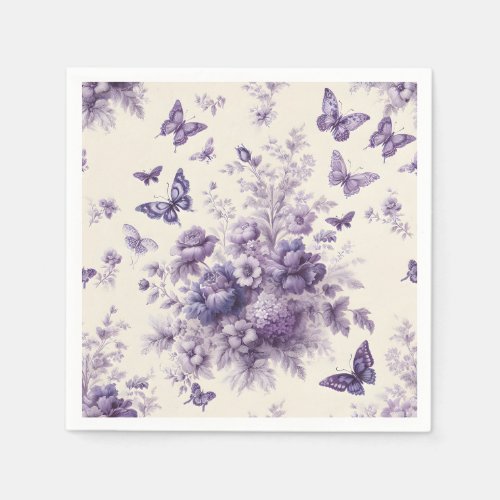 French Country Toile Fleurie Purple Butterflies Napkins