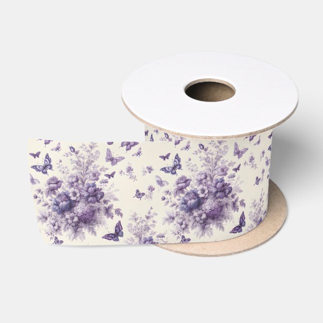 French Country Toile Fleurie Purple Butterflies Satin Ribbon (Spool)