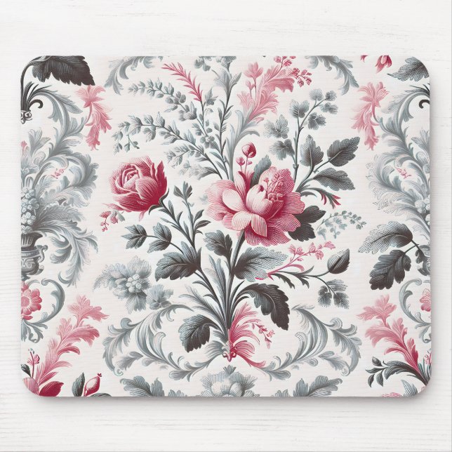 French Country Toile Fleurie Rose Design Mouse Pad (Front)