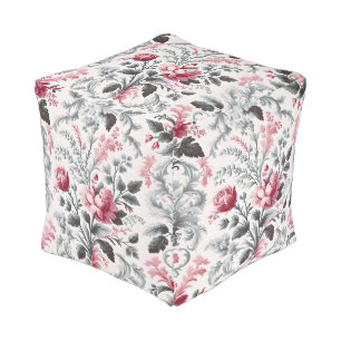 French Country Toile Fleurie Rose Design Pouf