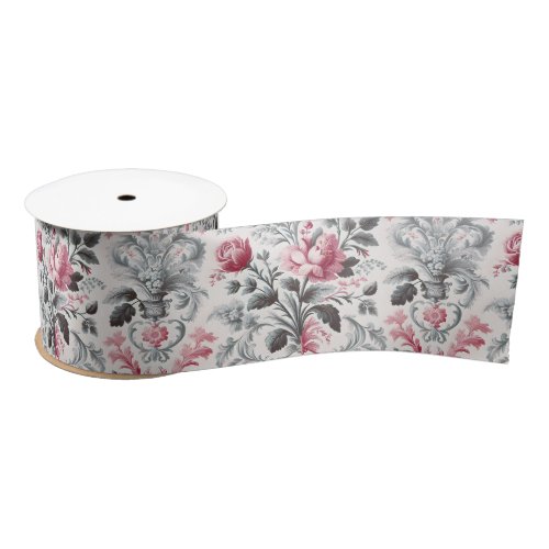 French Country Toile Fleurie Rose Design Satin Ribbon