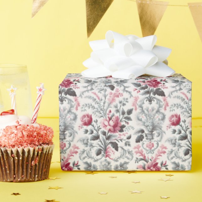 French Country Toile Fleurie Rose Design Wrapping Paper (Birthday Party)
