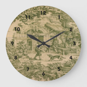 French Country Toile Sage Print Clock