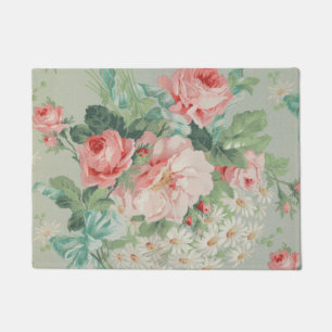 French Country Vintage Antique Cabbage Roses Doormat