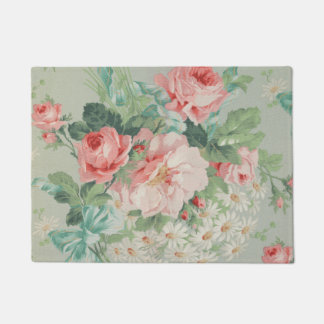 French Country Vintage Antique Cabbage Roses Doormat
