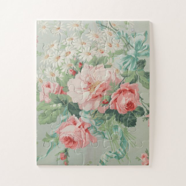 French Country Vintage Antique Cabbage Roses Jigsaw Puzzle (Vertical)