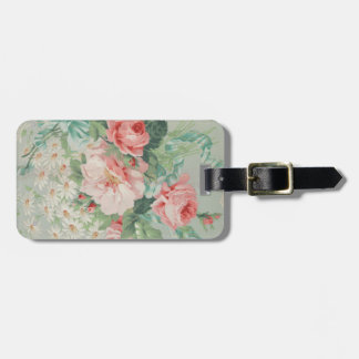 French Country Vintage Antique Cabbage Roses Luggage Tag