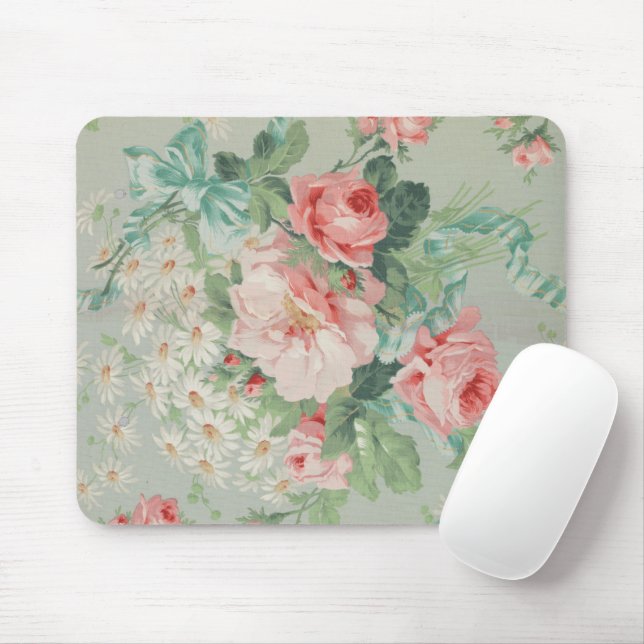French Country Vintage Antique Cabbage Roses Mouse Pad (With Mouse)