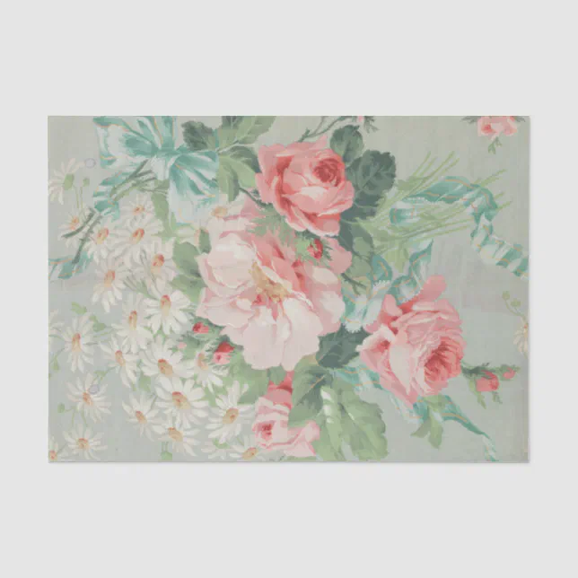 French Country Vintage Antique Cabbage Roses Tissue Paper | Zazzle