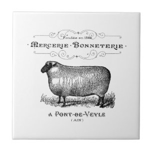 French Country Vintage Sheep Farmhouse Typography  Ceramic Tile