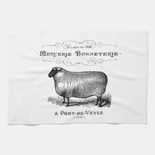 French Country Vintage Sheep Farmhouse Typography  Kitchen Towel