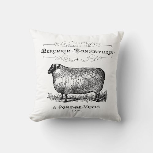 French Country Vintage Sheep Farmhouse Typography  Throw Pillow