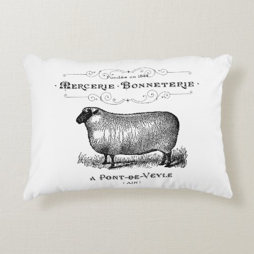 French Country Vintage Sheep Typography Farmhouse  Accent Pillow