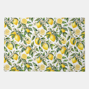 French Country Watercolor Lemon Botanical Pattern Doormat