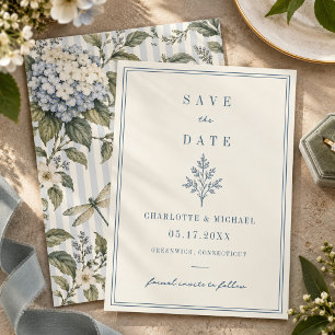 French Country Wedding Hydrangea Dragonfly Save The Date