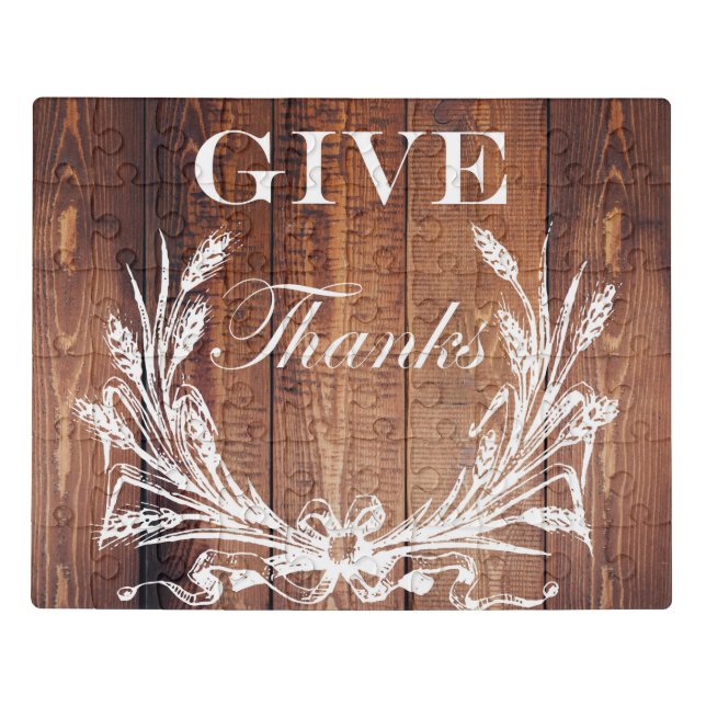french country wheat wreath rustic give thanks jigsaw puzzle (Puzzle Horizontal)