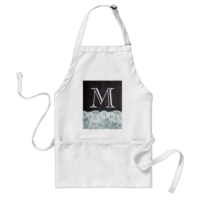 French country white lace chalkboard monogram adult apron (Front)