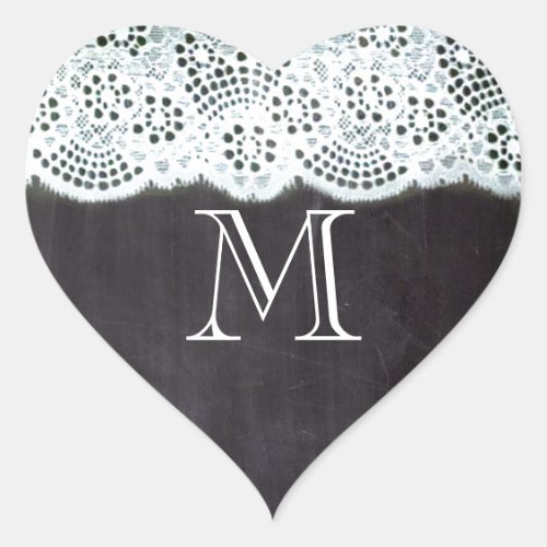 French country white lace chalkboard monogram heart sticker