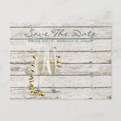 french country whitewashed wood champagne flutes announcement postcard