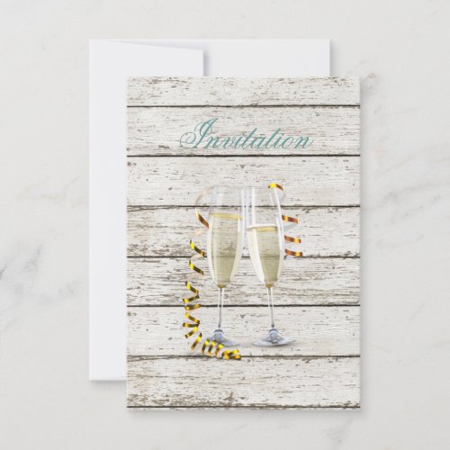 french country whitewashed wood champagne flutes invitation