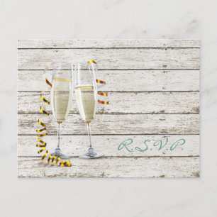 french country whitewashed wood champagne flutes invitation postcard