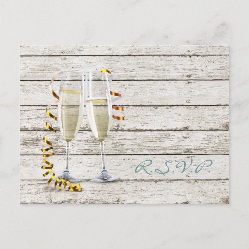 french country whitewashed wood champagne flutes invitation postcard