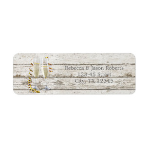 french country whitewashed wood champagne flutes label