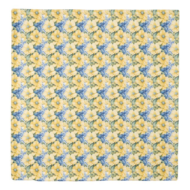 French Country Yellow & Blue Flowers Duvet Cover (Front)