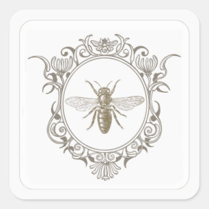 French Countryside Ornate Frame Honeybee Emblem Square Sticker