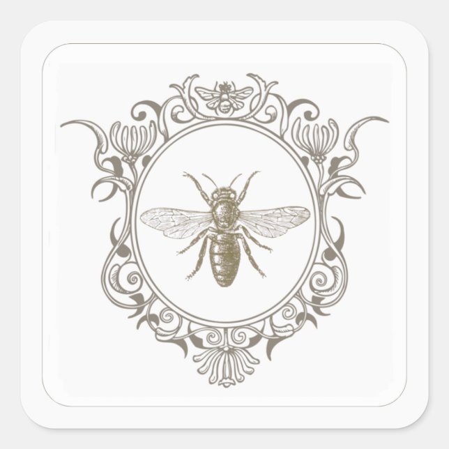 French Countryside Ornate Frame Honeybee Emblem Square Sticker (Front)